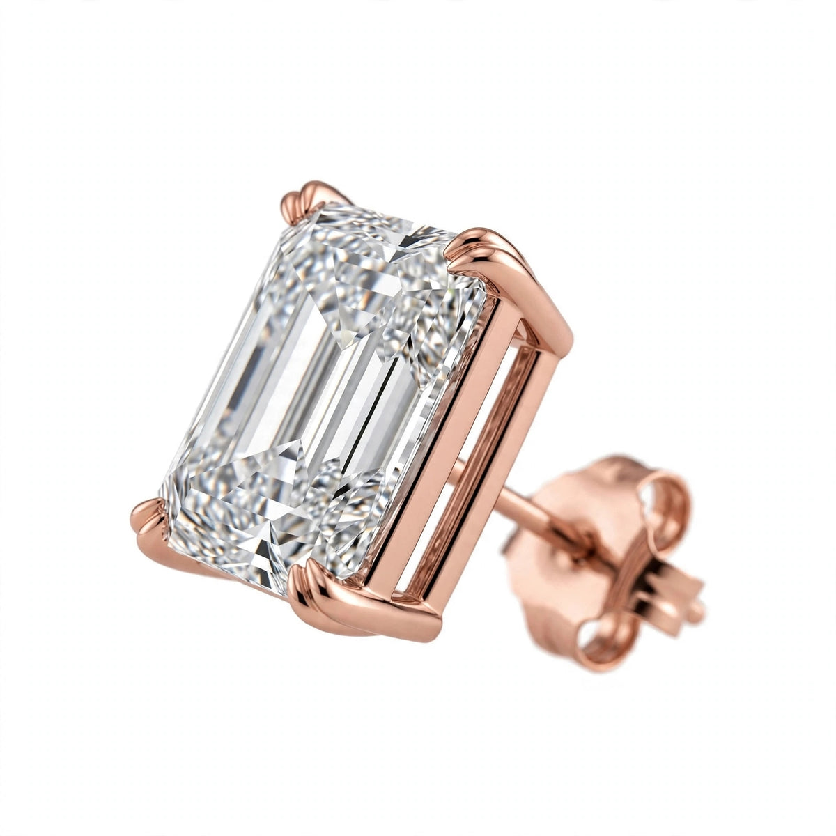 14K White Gold Emerald-Cut Solitaire Stud Earrings