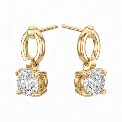 925 Sterling Silver Solitaire Brilliant-Cut Round Dangle Hoops
