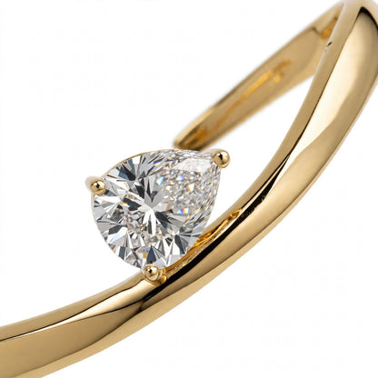 14K Yellow Gold Pear-Cut Solitaire Wave Cuff Bangle