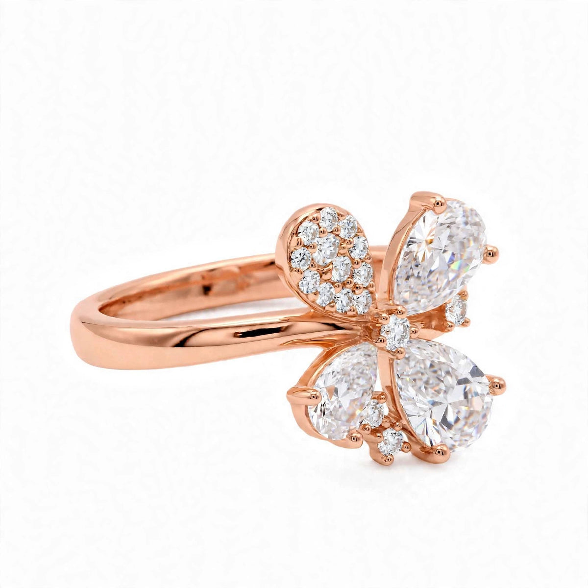14K Yellow Gold Fancy Cluster Diamond Butterfly Ring