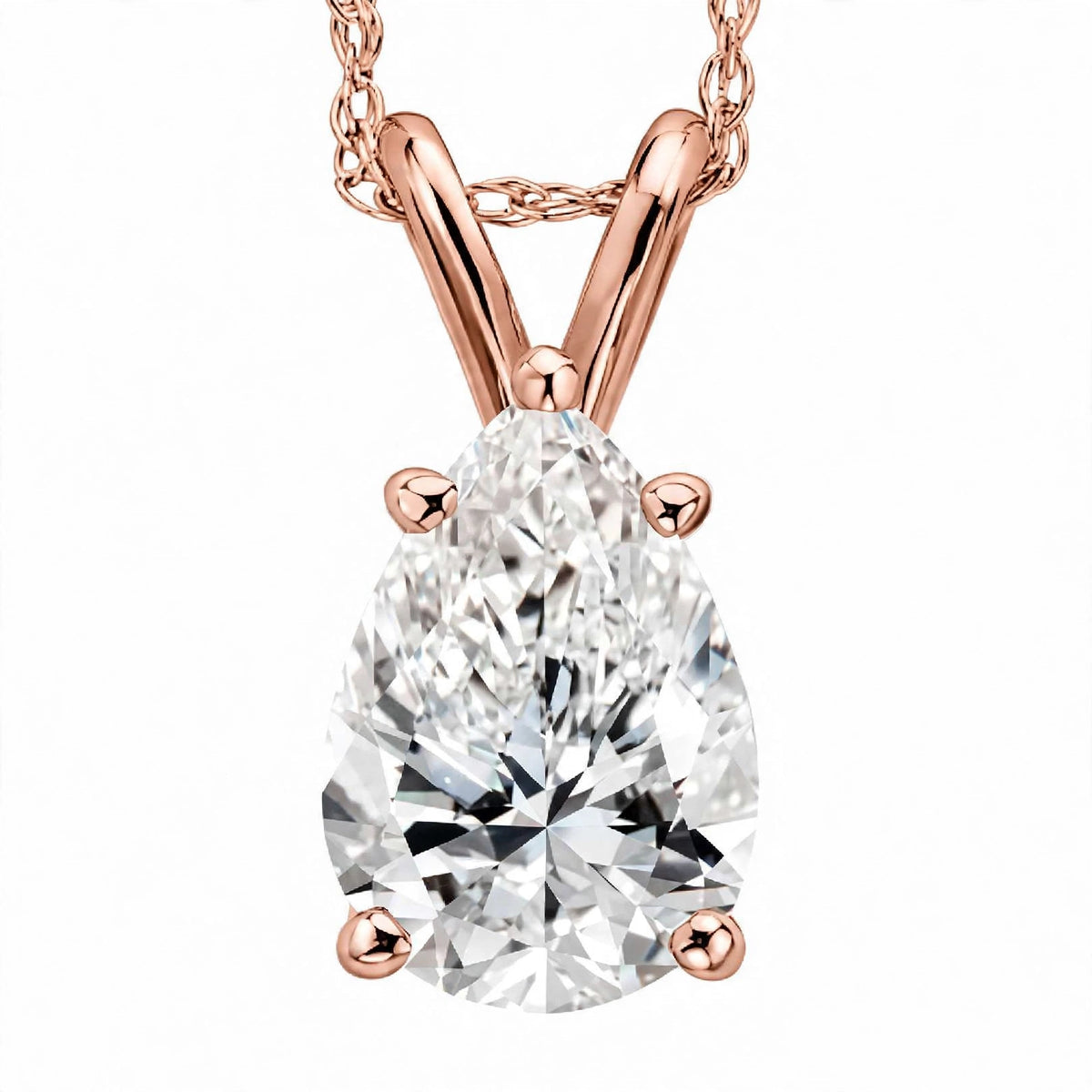 14K White Gold Pear-Shaped Diamond Solitaire Pendant Necklace