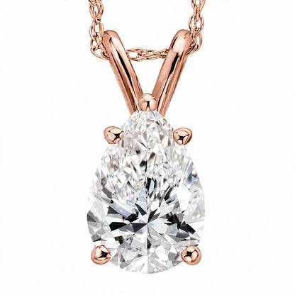 14K White Gold Pear-Shaped Diamond Solitaire Pendant Necklace