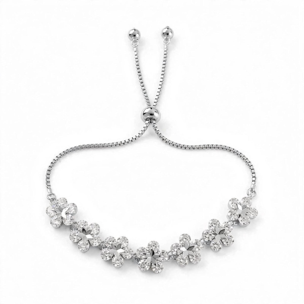 18K Rose Gold Crystal Flower Bolo Bracelet