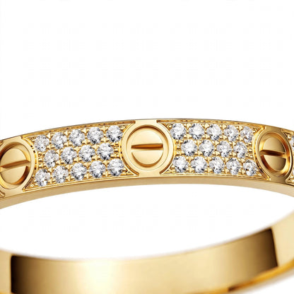18K Gold Paved Screw Motif Oval Bangle Bracelet