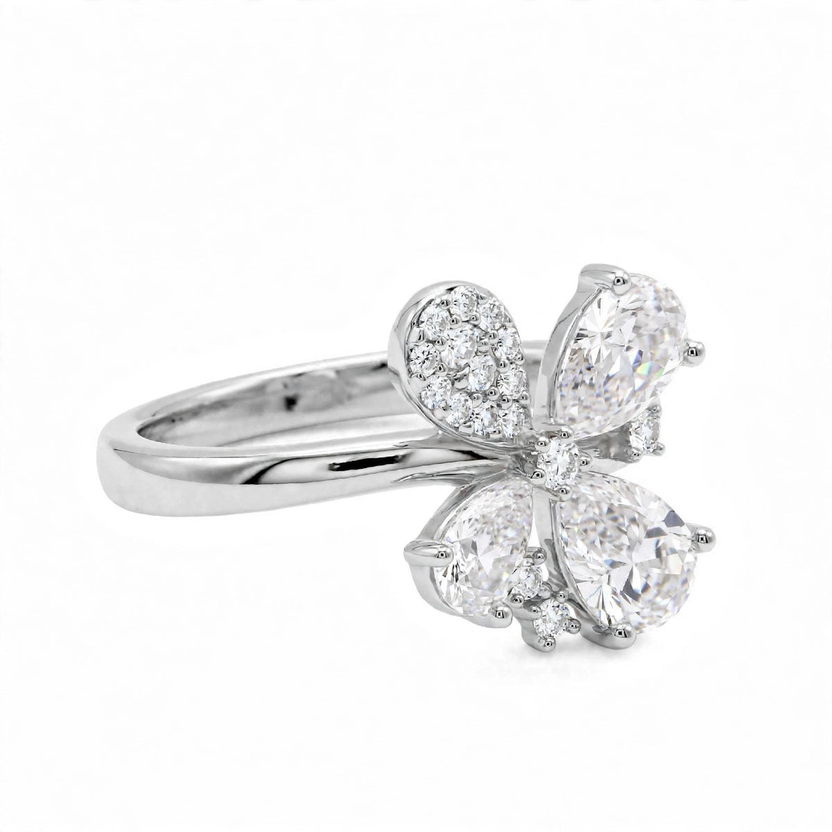 14K Yellow Gold Fancy Cluster Diamond Butterfly Ring