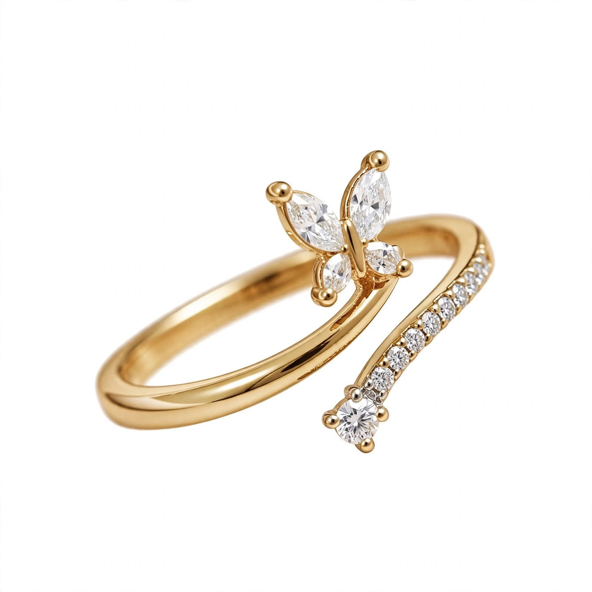 14K Rose Gold Marquise Diamond Butterfly Wrap Ring