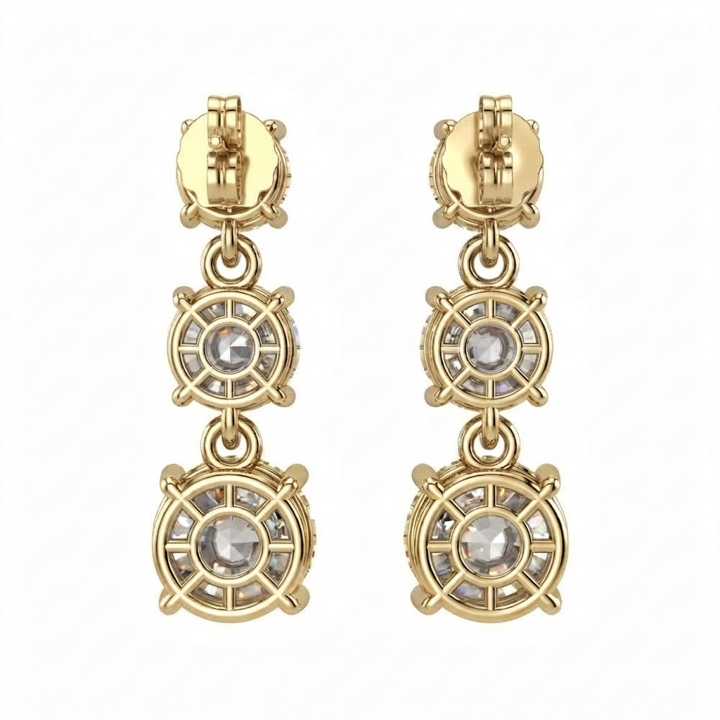 14K White Gold Three-Stone Graduated Diamond Drop Earrings