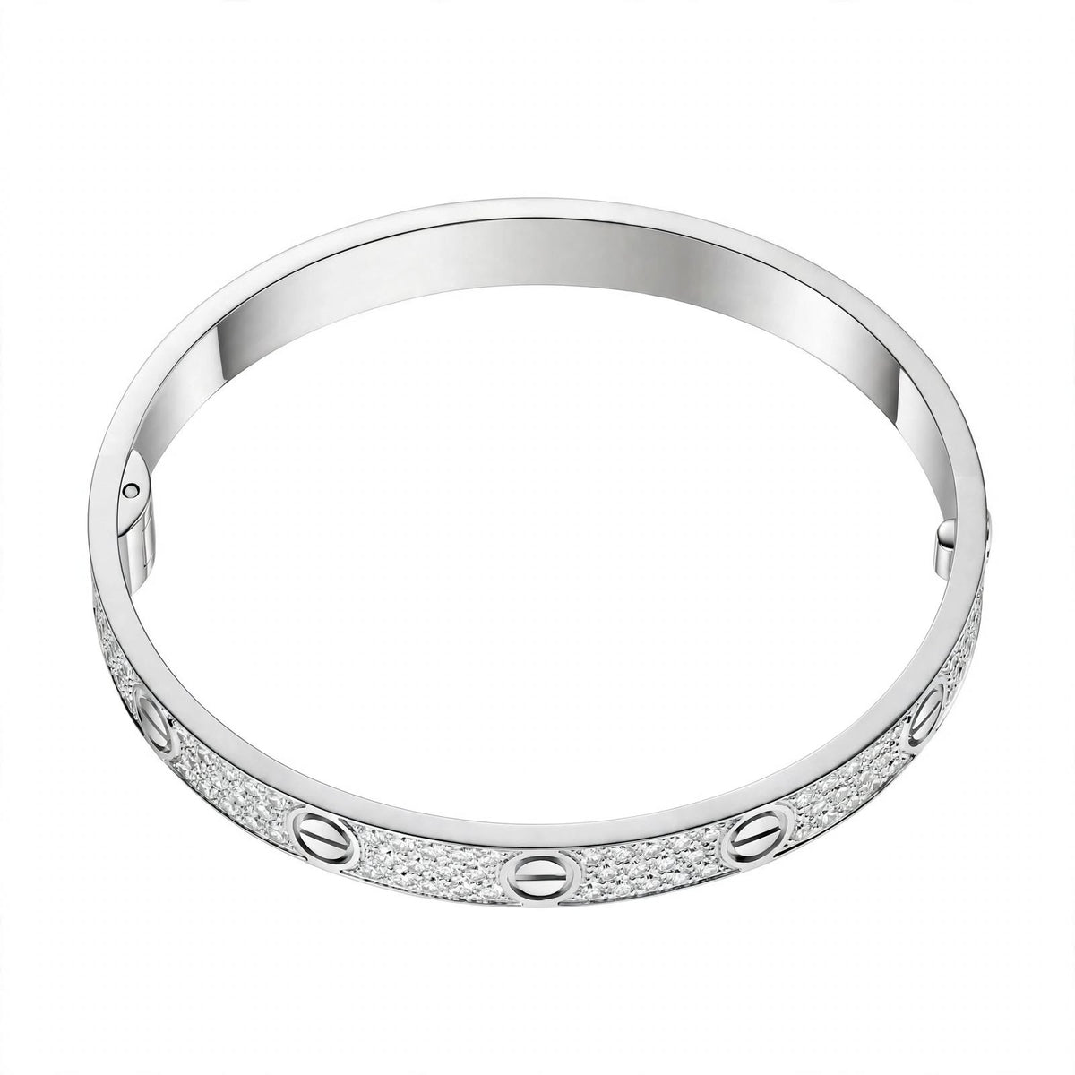 18K Gold Paved Screw Motif Oval Bangle Bracelet