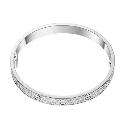 18K Gold Paved Screw Motif Oval Bangle Bracelet