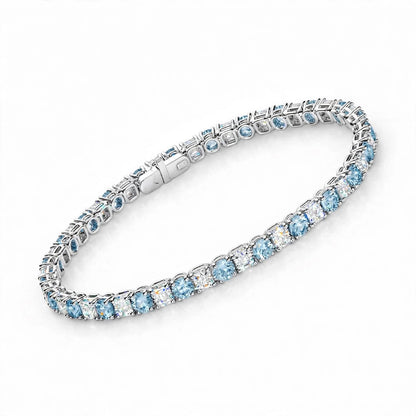 14K White Gold Classic Aquamarine and Diamond Alternating Tennis Bracelet