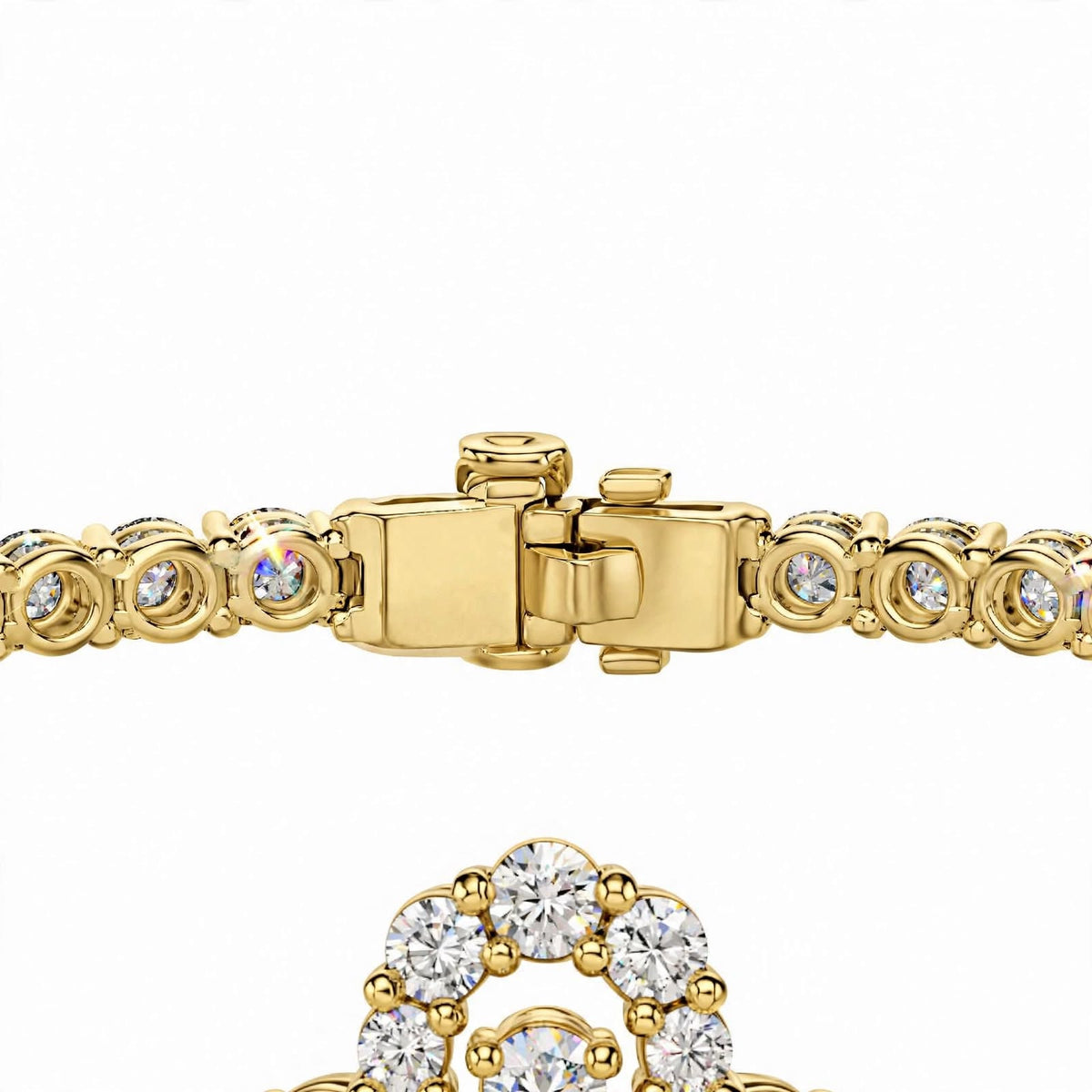 18K White Gold Pear and Round Cut Diamond Clover Charm Tennis Bracelet