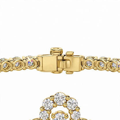 18K White Gold Pear and Round Cut Diamond Clover Charm Tennis Bracelet