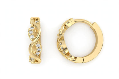 Yellow Gold Infinity Twist Diamond Huggie Hoop Earrings