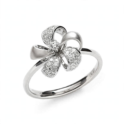 Elegant Rose Gold Flower Bow Ring with Pavé Cluster Diamonds – Fine Statement Jewelry