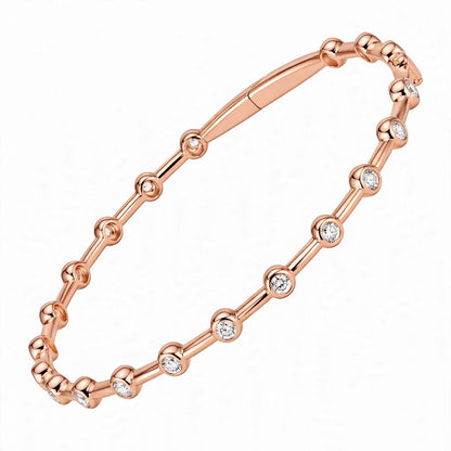 14K Yellow Gold Bezel-Set Diamond Station Bangle Bracelet