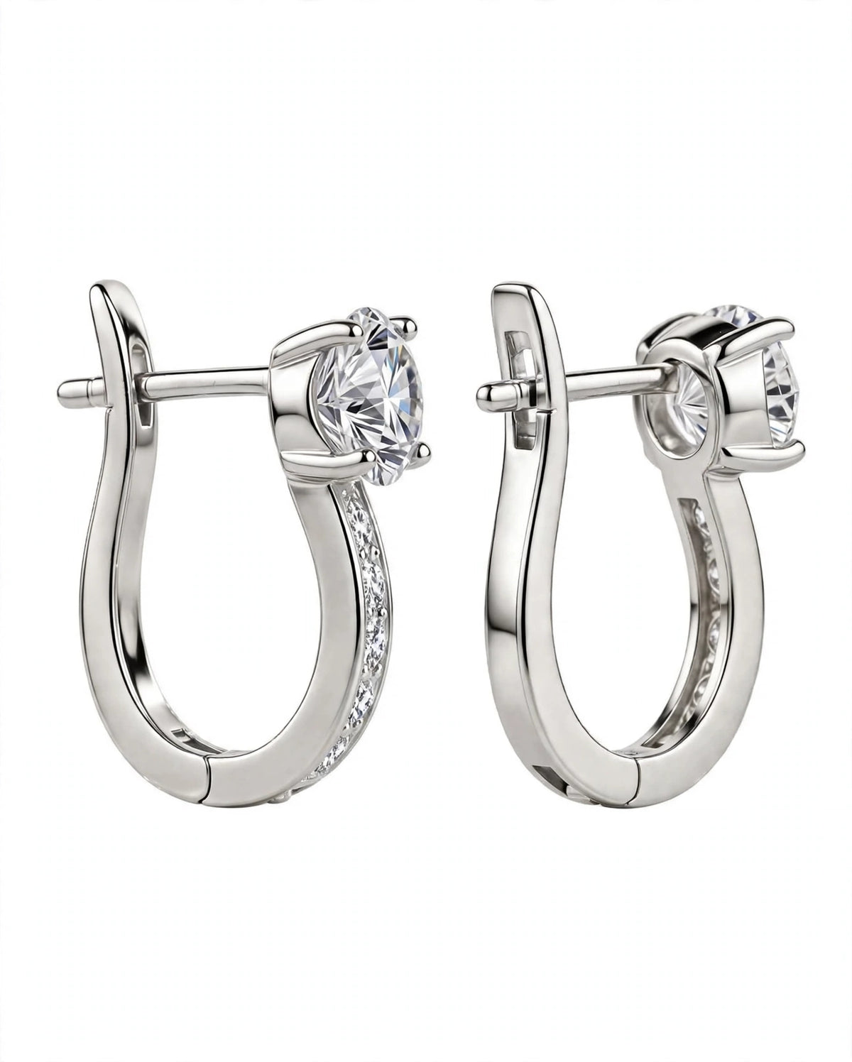 Rose Gold Leverback Hoop Earrings with Solitaire Top Stone & Pave Accent Crystals