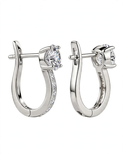 Rose Gold Leverback Hoop Earrings with Solitaire Top Stone & Pave Accent Crystals