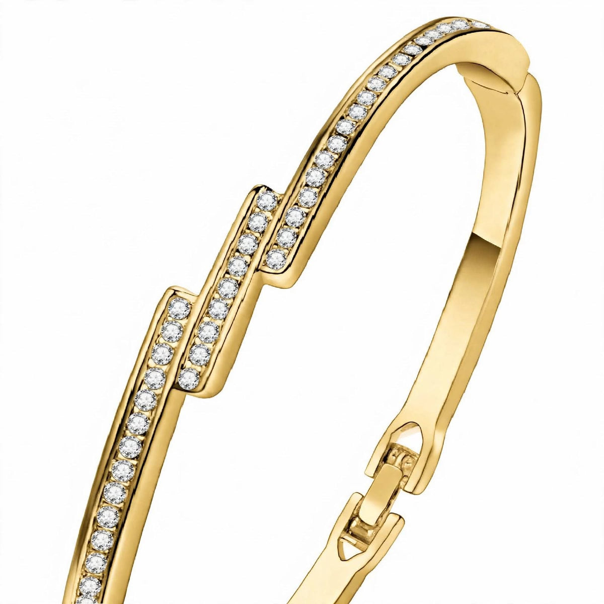 18K White Gold Diamond Staggered Bypass Bangle Bracelet — Brilliant Pavé Contemporary Hinged Kada