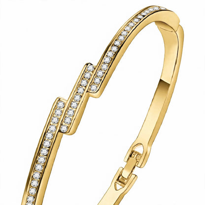 18K White Gold Diamond Staggered Bypass Bangle Bracelet — Brilliant Pavé Contemporary Hinged Kada