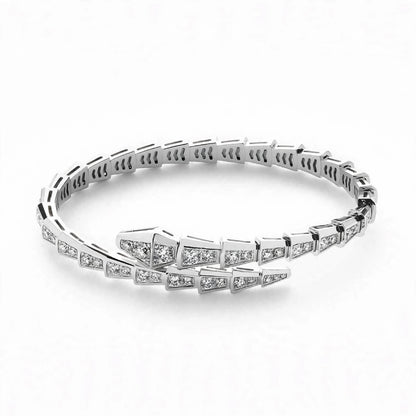 Handmade 18K White Gold Plated Silver Snake Bangle