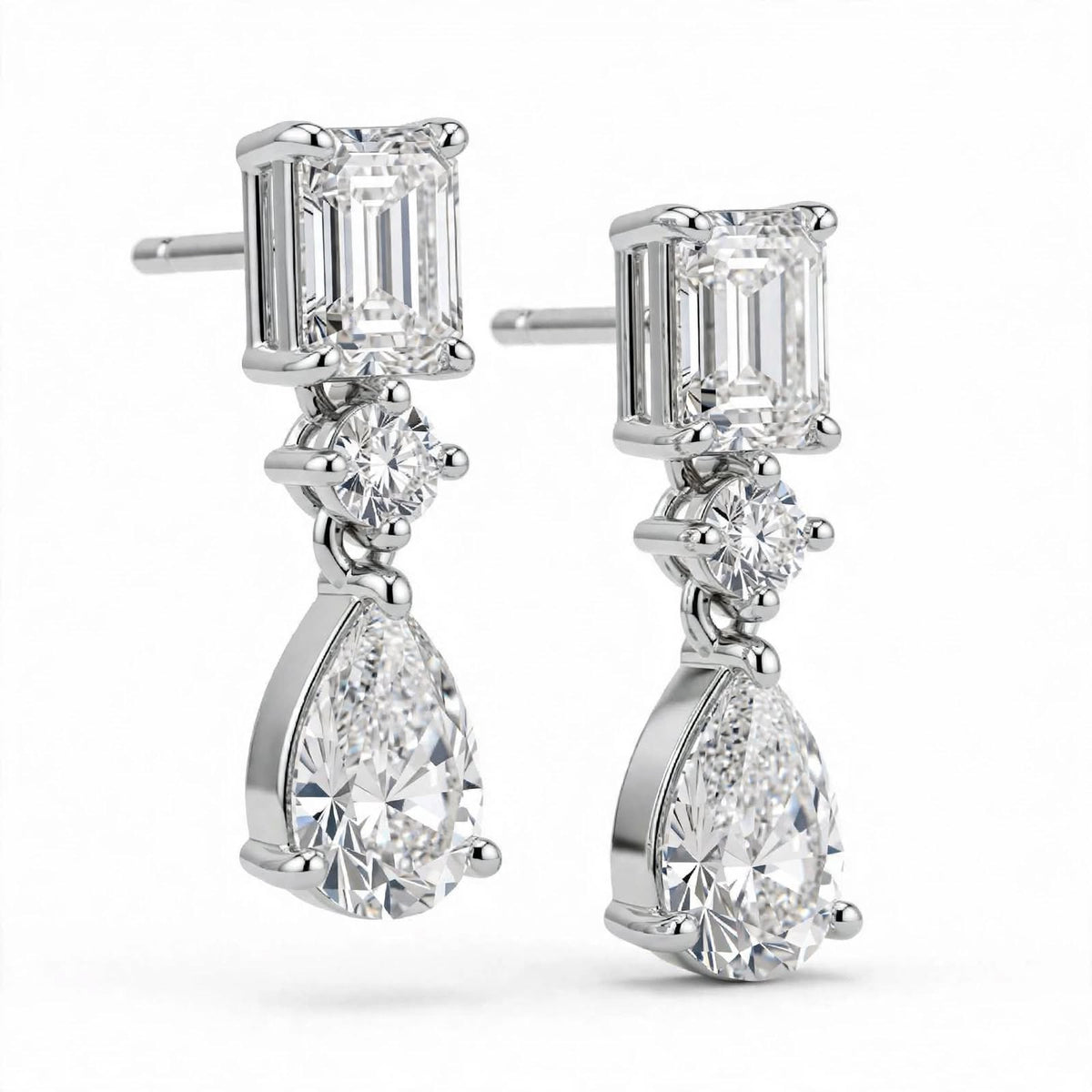 14K White Gold Multi-Shape Diamond Drop Earrings