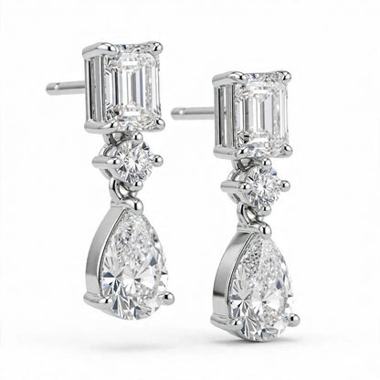 14K White Gold Multi-Shape Diamond Drop Earrings
