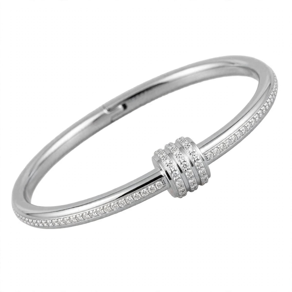 18K Yellow Gold Plated Triple Cylinder Pavé Bangle