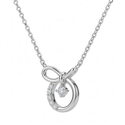 14K White Gold Promise Knot Bow Diamond Pendant Necklace