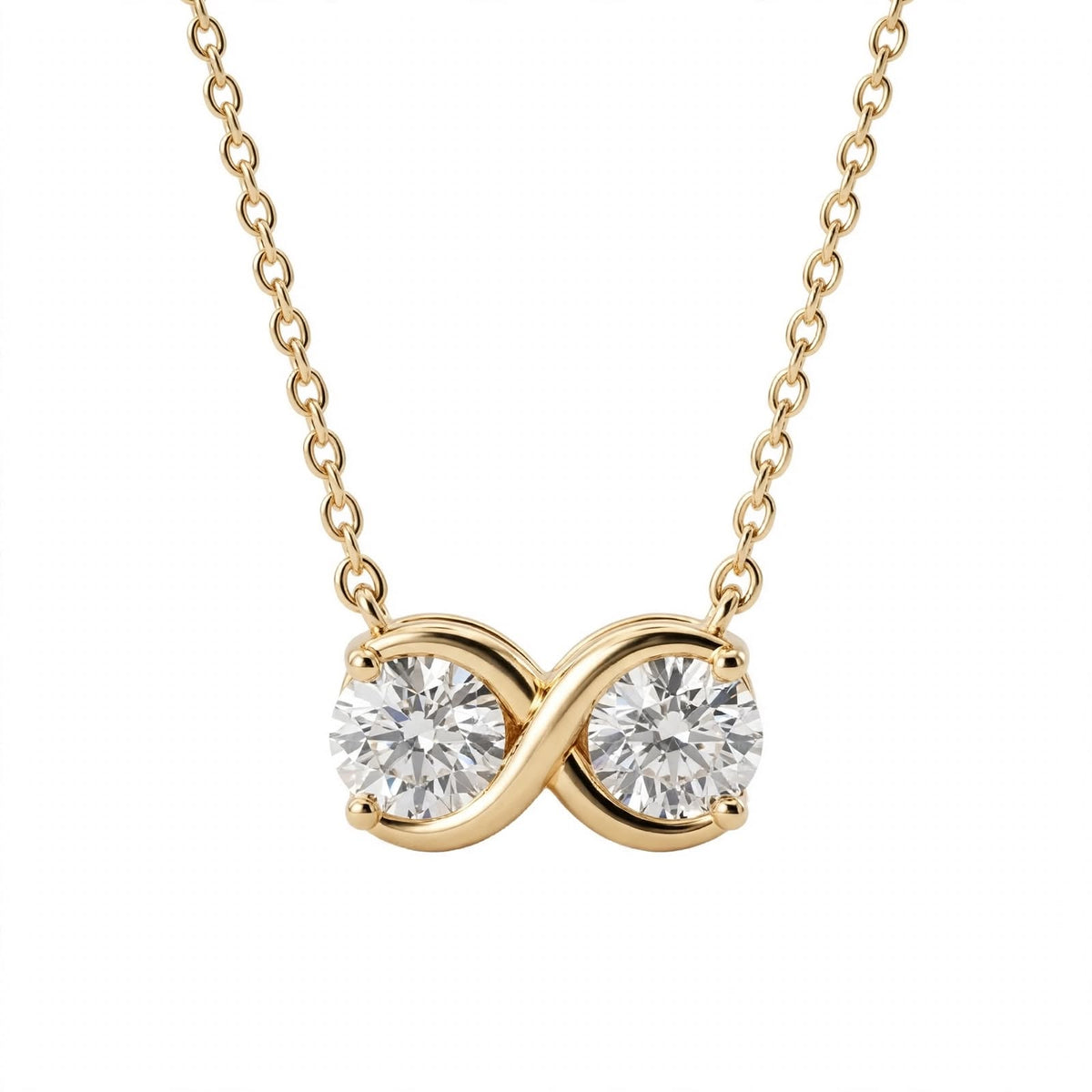 14K Yellow Gold Double Diamond Infinity Pendant Necklace