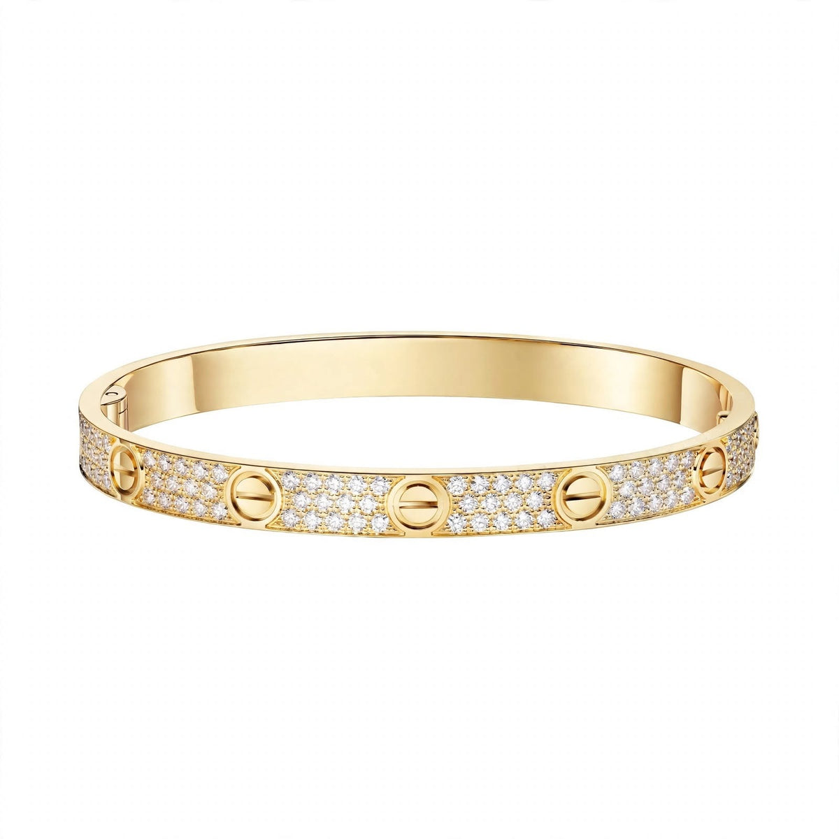 18K Gold Paved Screw Motif Oval Bangle Bracelet