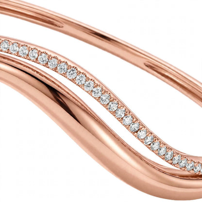 14K Yellow Gold Double Wave Pavé Diamond Bangle Bracelet