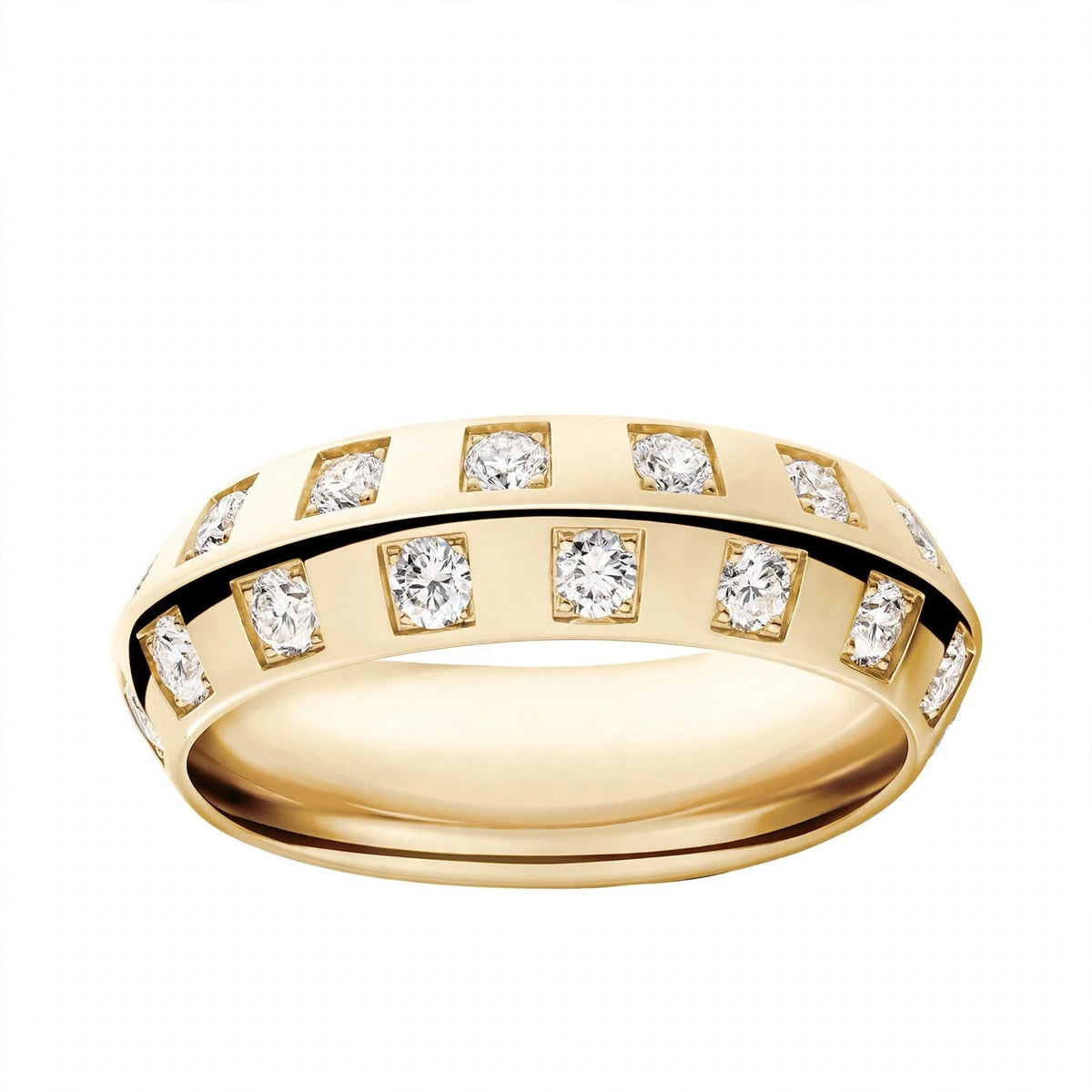 18K Rose Gold Checkerboard Bezel Square Set Round Diamond Ring