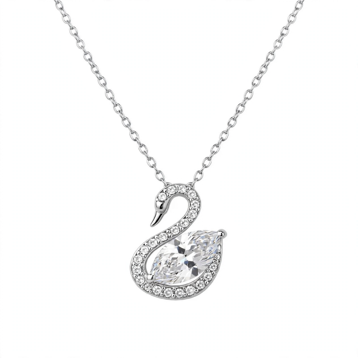 925 Sterling Silver Blue Crystal Swan Pendant Necklace