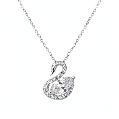 925 Sterling Silver Blue Crystal Swan Pendant Necklace