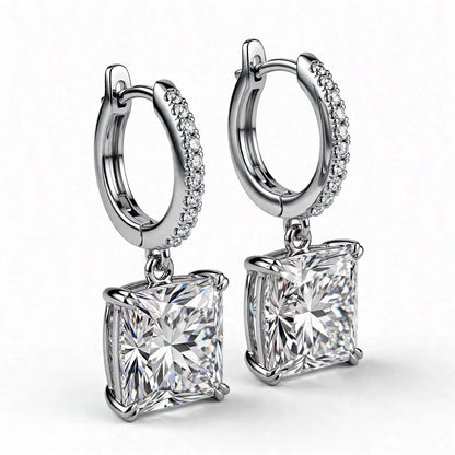 14K Yellow Gold Princess Cut Diamond Huggie Drop Earrings