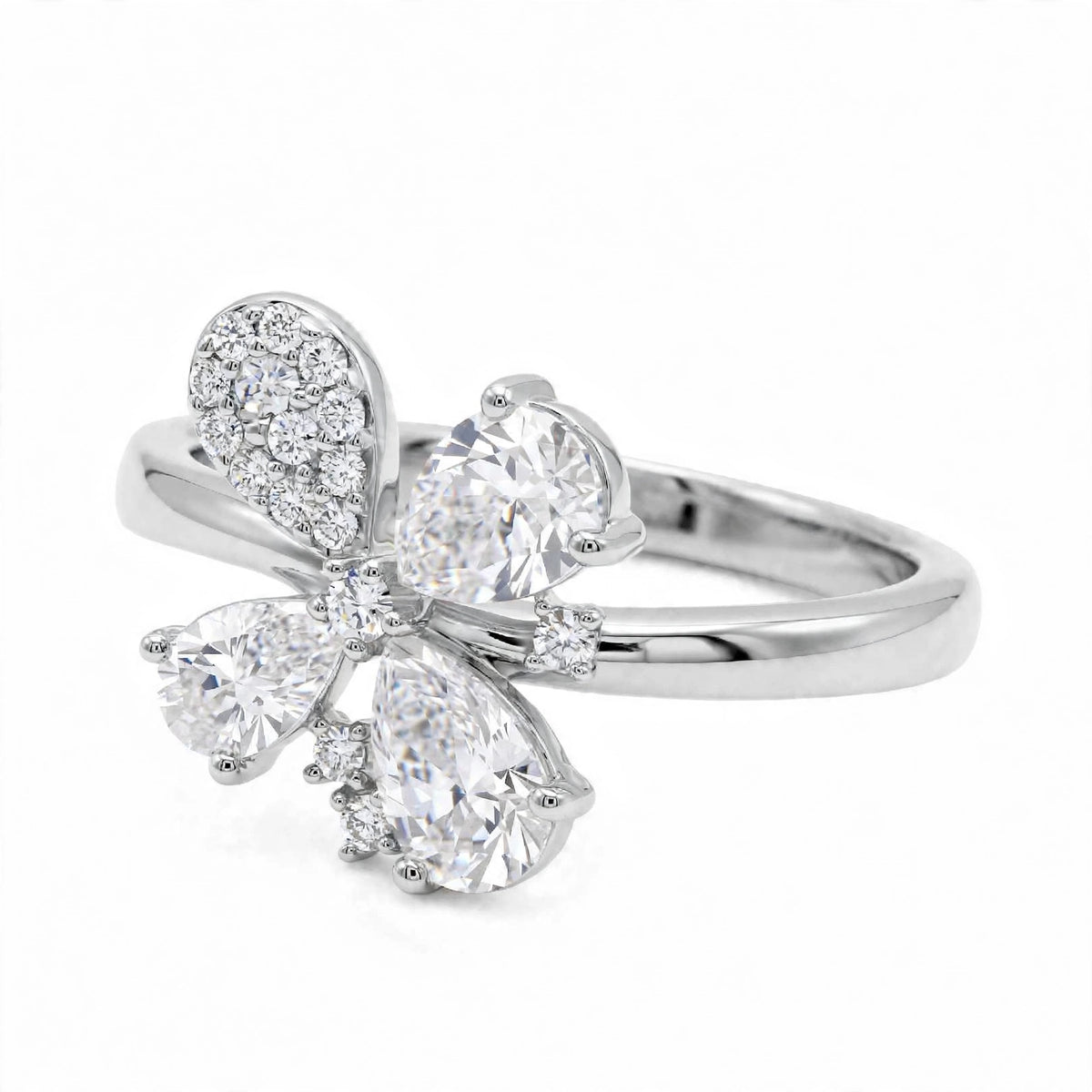 14K Yellow Gold Fancy Cluster Diamond Butterfly Ring