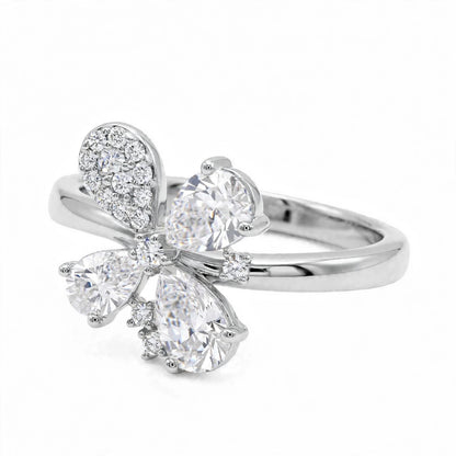 14K Yellow Gold Fancy Cluster Diamond Butterfly Ring