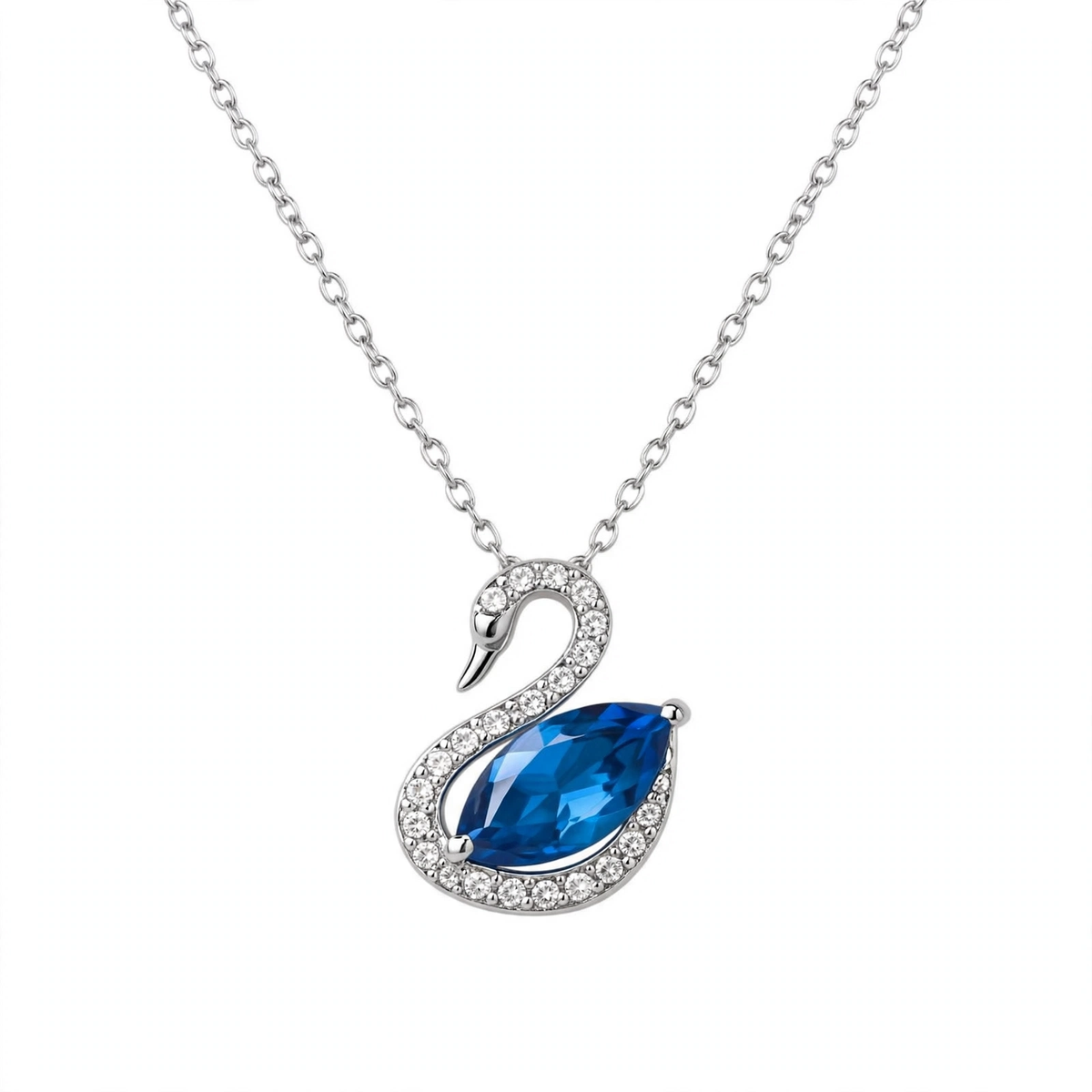 925 Sterling Silver Blue Crystal Swan Pendant Necklace