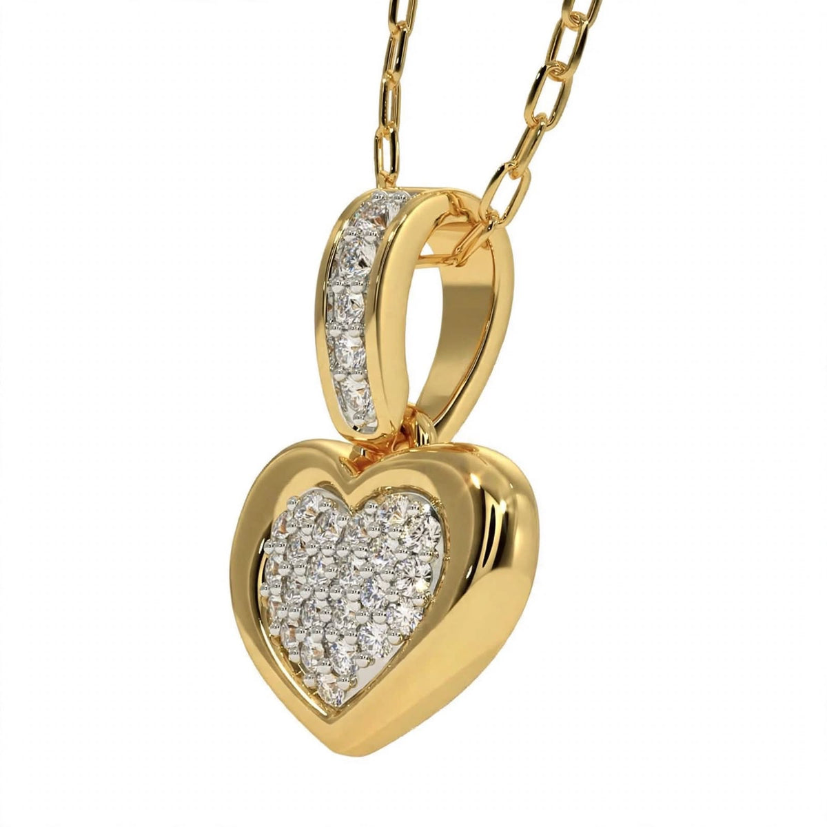 14K Yellow Gold Pavé Diamond Heart Pendant Necklace