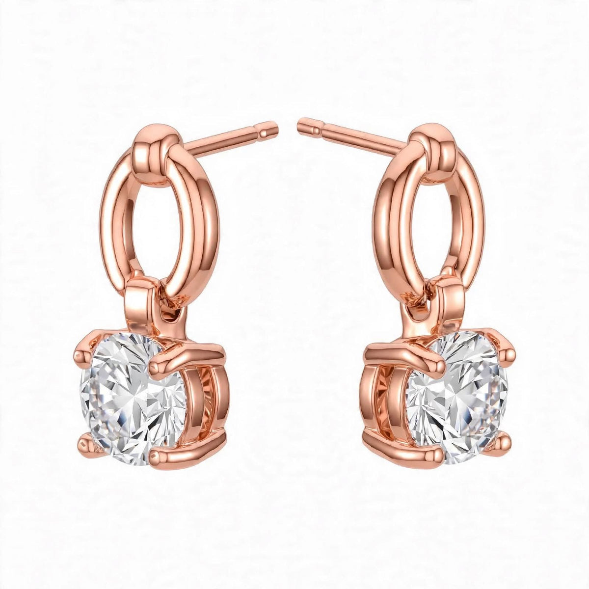 925 Sterling Silver Solitaire Brilliant-Cut Round Dangle Hoops