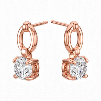 925 Sterling Silver Solitaire Brilliant-Cut Round Dangle Hoops