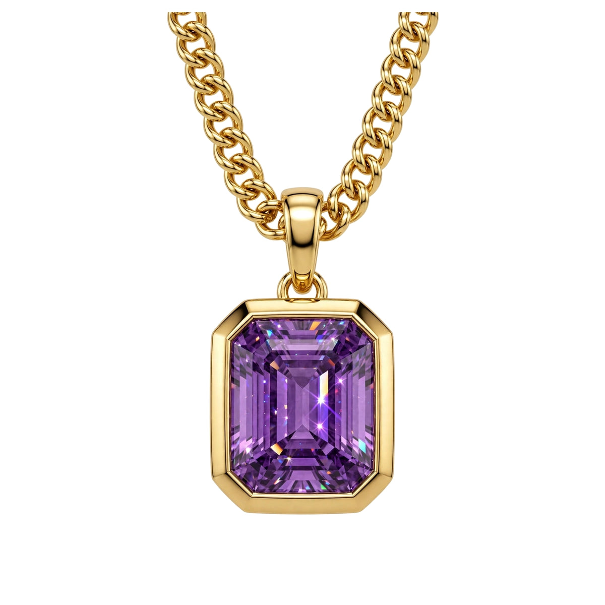 18K Yellow Gold Bezel-Set Emerald Cut Diamond Pendant Necklace