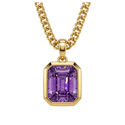 18K Yellow Gold Bezel-Set Emerald Cut Diamond Pendant Necklace