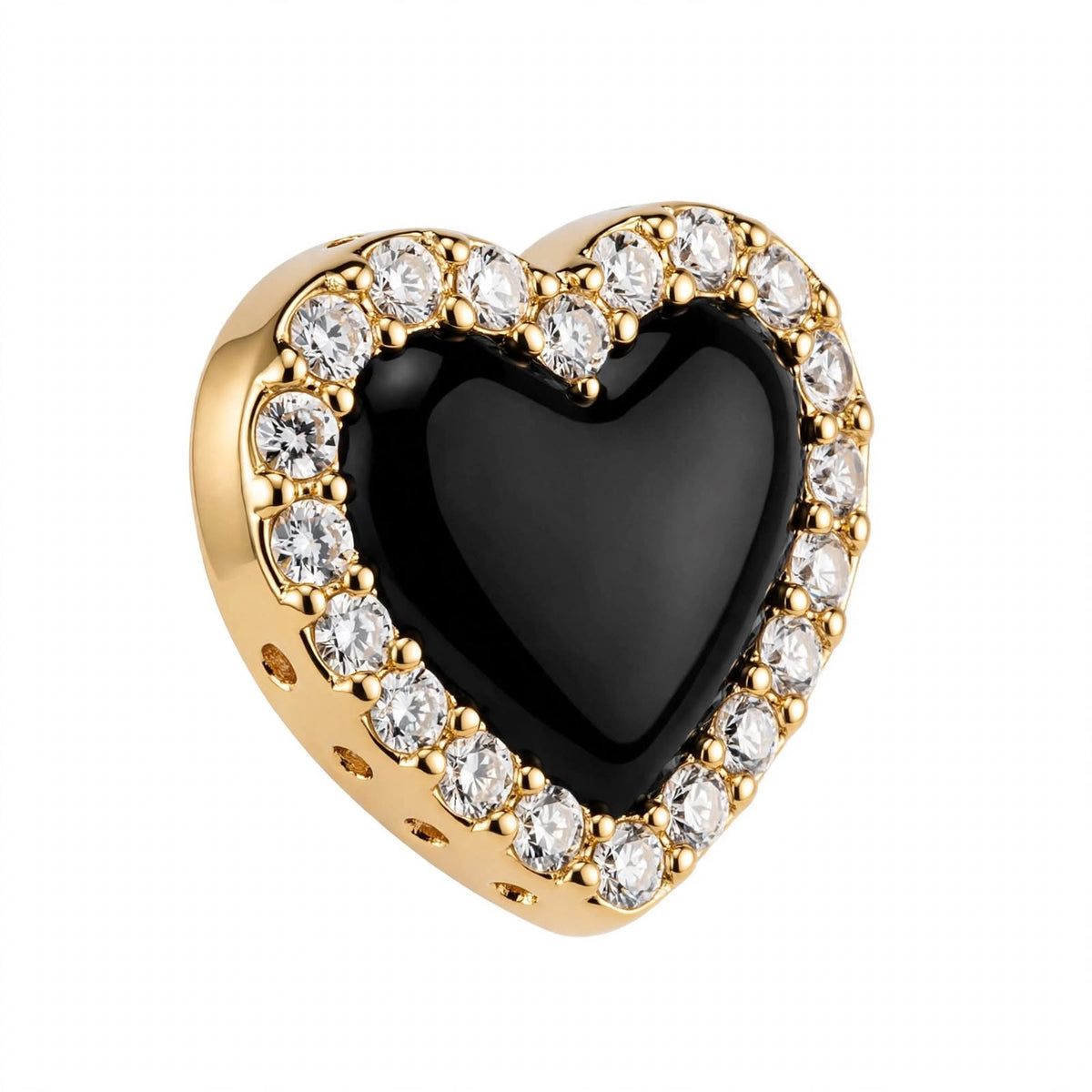 14K Yellow Gold Black Onyx Heart Stud Earrings with Diamond Halo