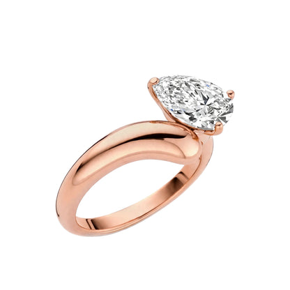18K Yellow Gold Asymmetric Pear Cut Diamond Engagement Ring.