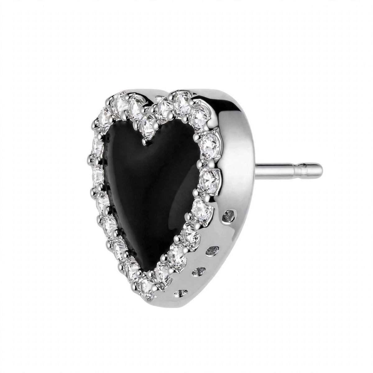 14K Yellow Gold Black Onyx Heart Stud Earrings with Diamond Halo