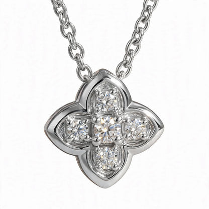 18K Yellow Gold Four-Petal Flower Diamond Pendant Necklace