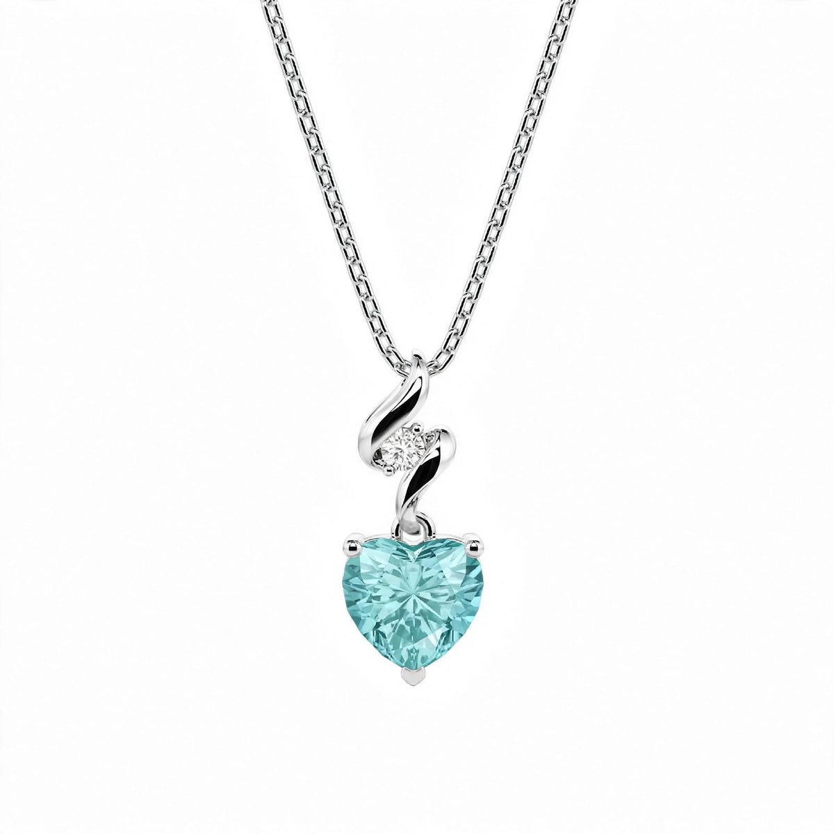 925 Sterling Silver Twist Heart Cut Birthstone Pendant Necklace
