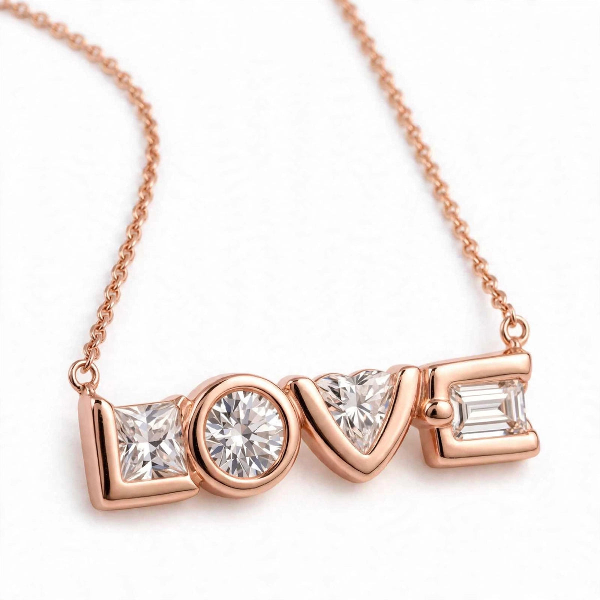 14K Yellow Gold Multi-Shape Diamond "LOVE" Pendant Necklace