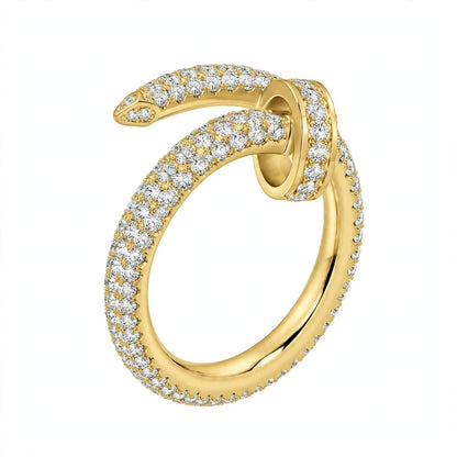 18K Yellow Gold Paved Diamond Nail Wrap Ring.